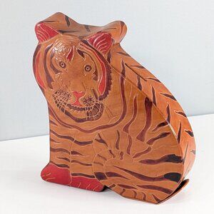 Leather Tiger coin bank, wild animal jungle nursery decor